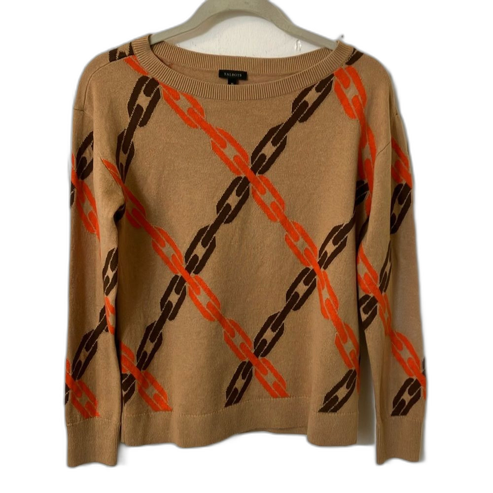 Talbots brown & orange chain sweater